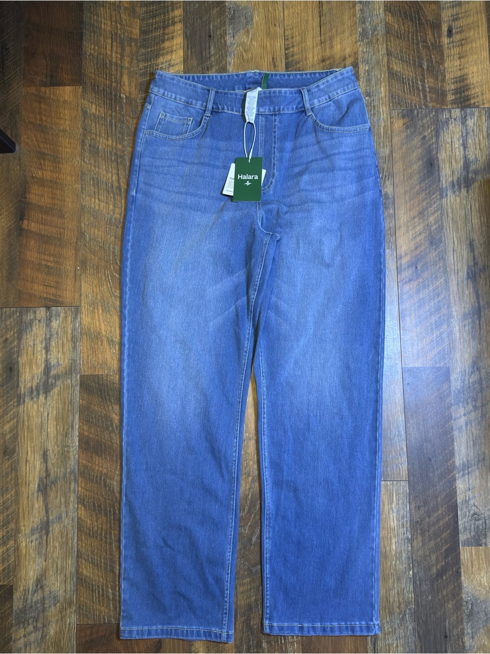 Halara Flex Denim High Waisted Straight Leg Pull On Jeans sz Large Petite NEW